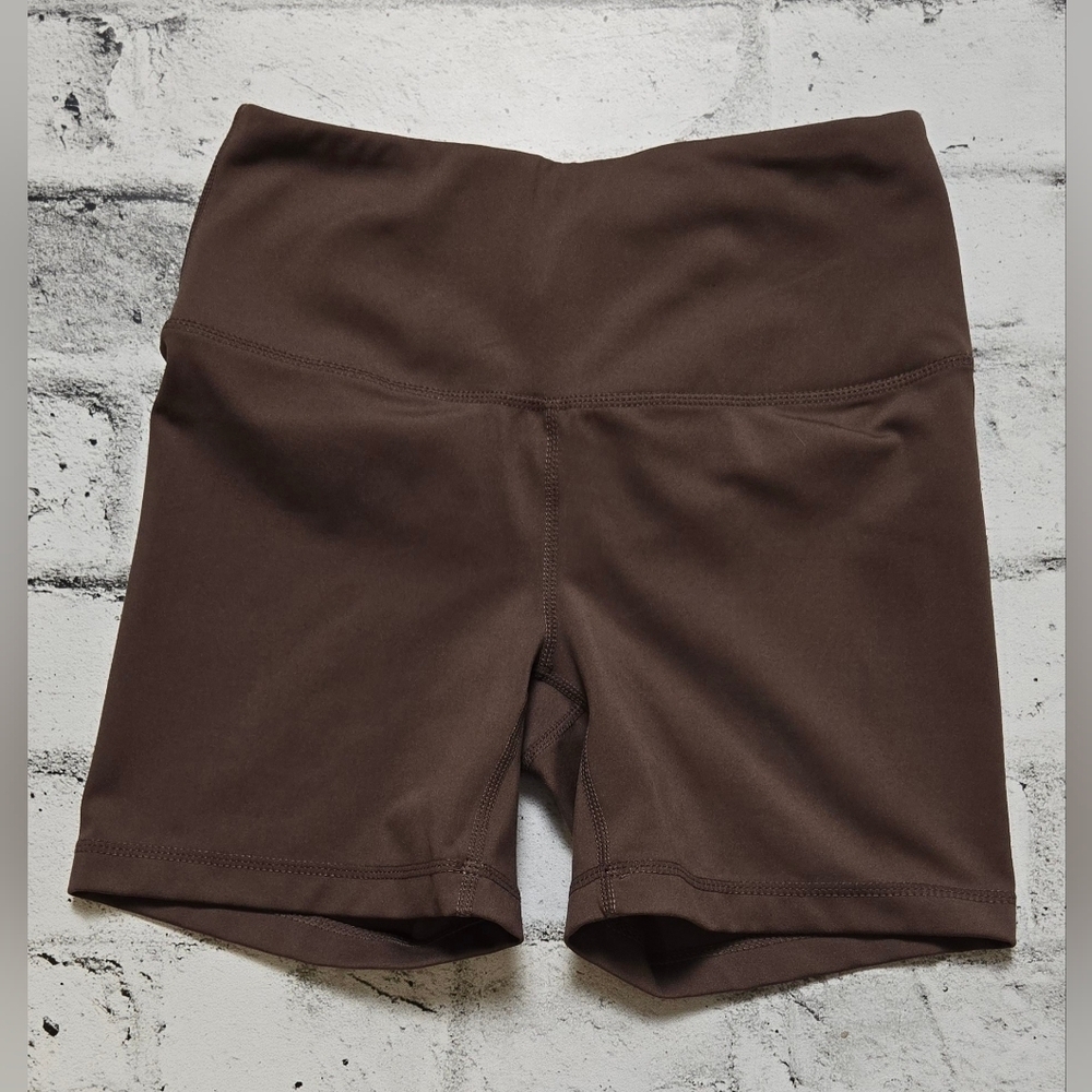 Yogalicious Lux Brown Biker Shorts High Rise Athleisure Workout Shorts
